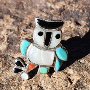 Sterling Silver Vintage OWL inlaid RING